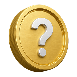 Sur la page FAQ, pièce d’or décorative en 3D avec un point d’interrogation